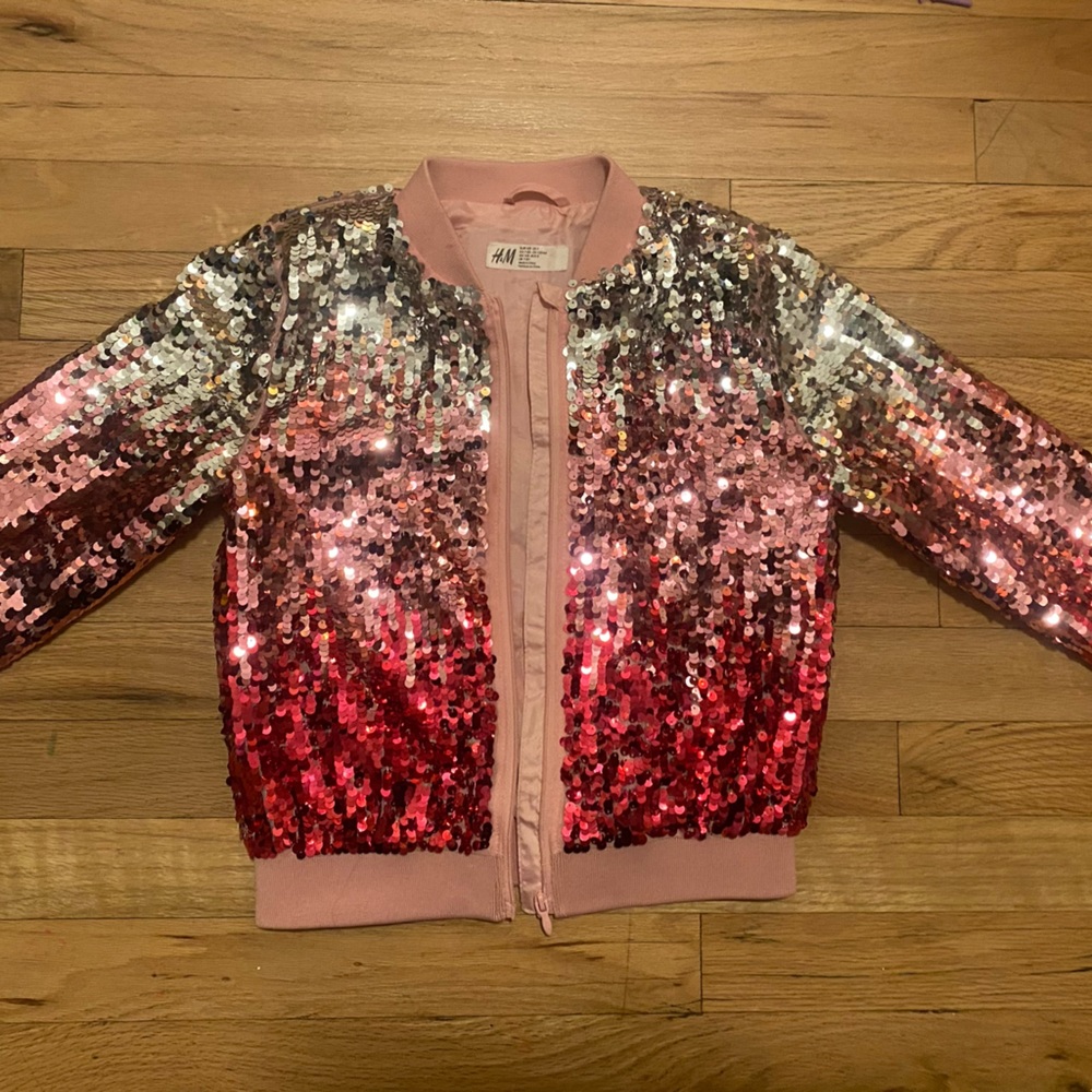Girls Sparkle Sequin Bomber Jacket